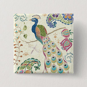 Majestic Blue Peacock 15 Cm Square Badge