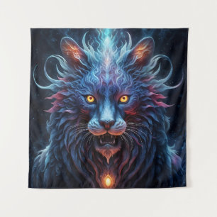 Majestic Blue-Pink Lion Fantasy Tapestry