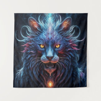 Majestic Blue-Pink Lion Fantasy Tapestry