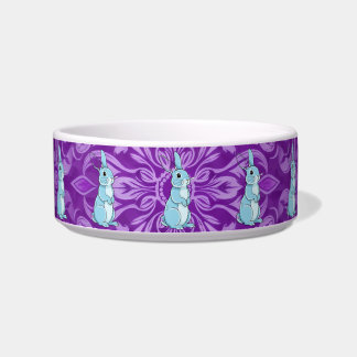 Majestic Blue Rabbit Mandala Purple Pet Bowl