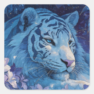 Majestic Blue Tiger in Lush Lavender Garden Square Sticker