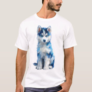 Majestic Blue Watercolor Husky Puppy Men T-Shirt