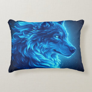 Majestic Blue Wolf Glowing Fantasy Wildlife Art Decorative Cushion