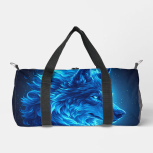 Majestic Blue Wolf Glowing Fantasy Wildlife Art Duffle Bag