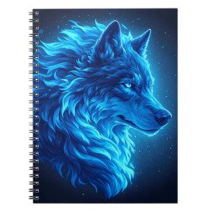Majestic Blue Wolf Glowing Fantasy Wildlife Art Notebook