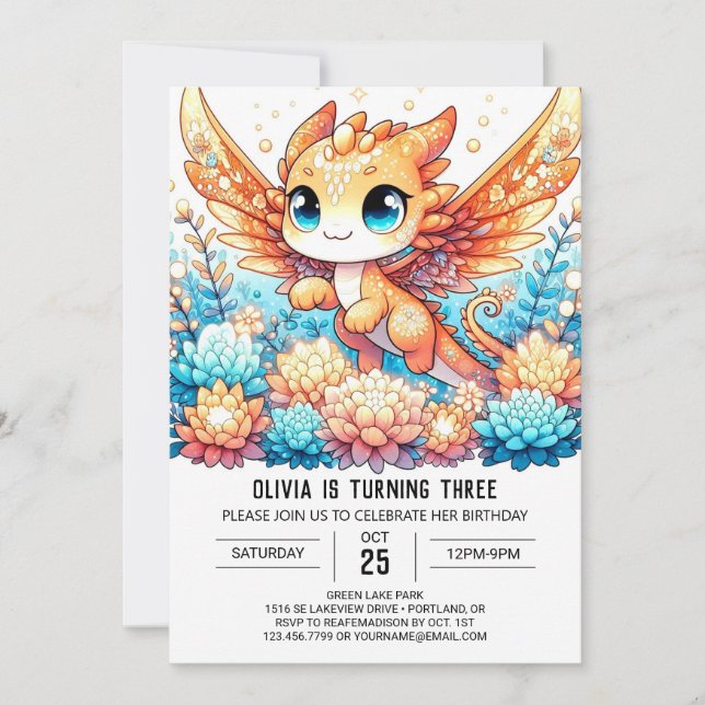 Majestic Boho Dragon Birthday Invitation (Front)