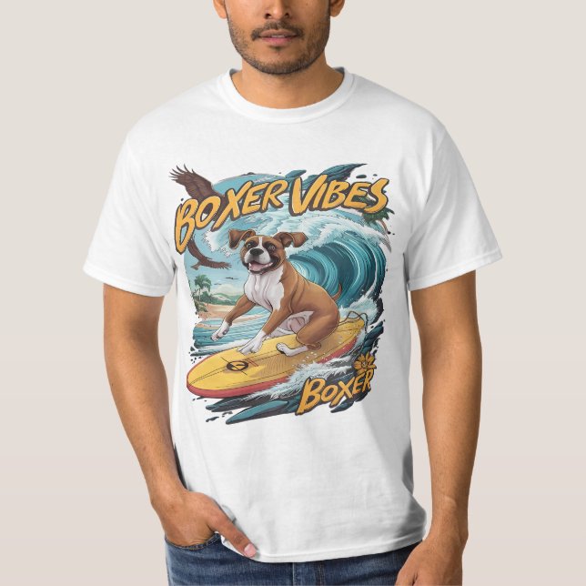 Majestic Boxer Dog Surfing T-Shirt (Front)
