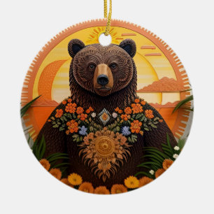 Majestic Brown Bear Ceramic Ornament