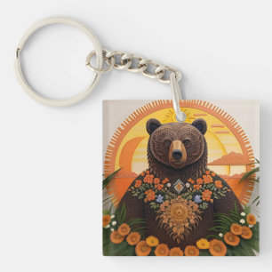 Majestic Brown Bear Key Ring