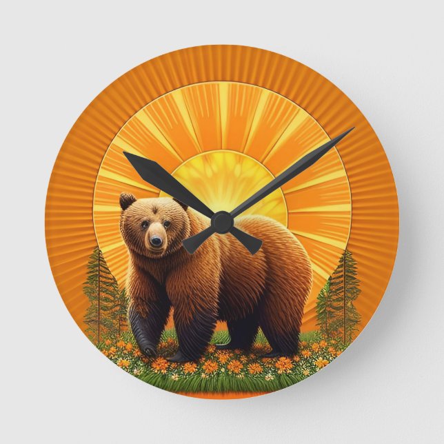 Majestic Brown Bear  Round Clock (Front)