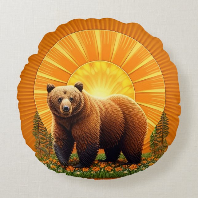 Majestic Brown Bear  Round Cushion (Front)