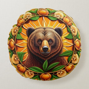 Majestic Brown Bear Round Cushion
