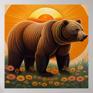 Majestic Brown Bear Standing in a Field Poster