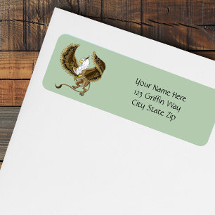 Majestic Brown Fantasy Griffin Mythical Gryphon Return Address Label