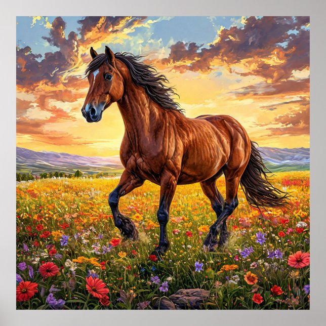 Majestic Brown Horse Running Poster (Front)