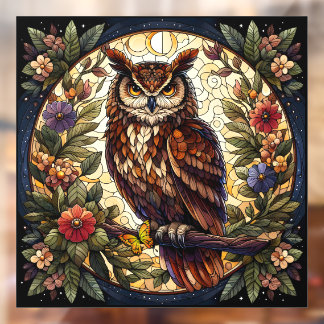Majestic Brown Owl Stained Glass Window Cling 