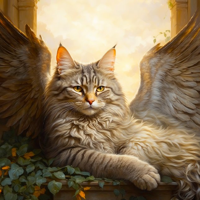 Majestic Brown Tabby with Wings in Golden Archway Jigsaw Puzzle (Close- up of artwork)