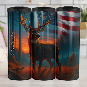 Majestic Buck American Flag Sunset Thermal Tumbler