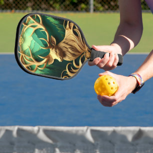 Majestic buck gazing out into a serene forest pickleball paddle