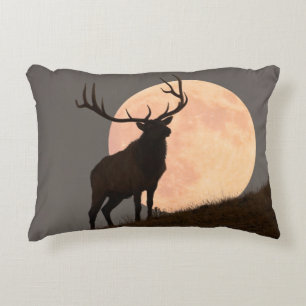Majestic Bull Elk and Full Moon Rise Decorative Cushion