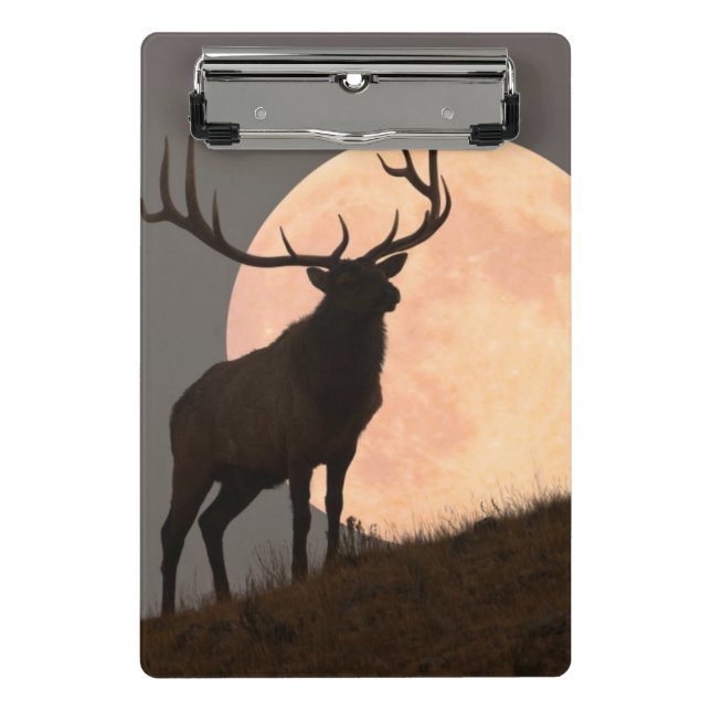 Majestic Bull Elk and Full Moon Rise Mini Clipboard (Front)