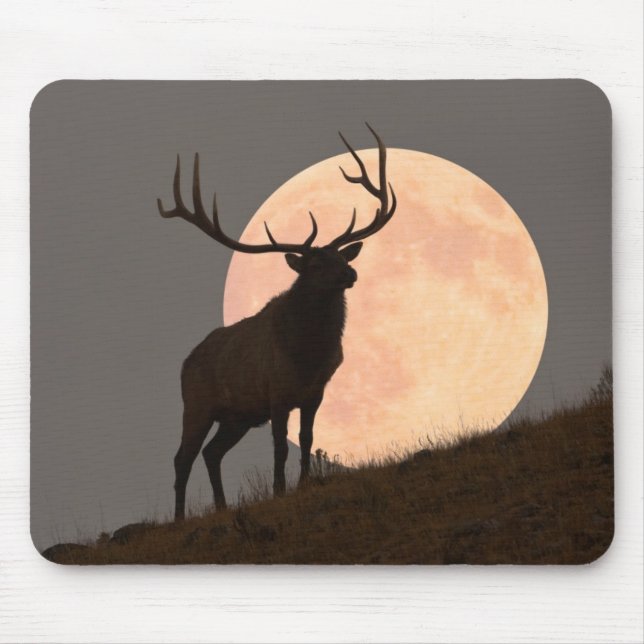 Majestic Bull Elk and Full Moon Rise Mouse Pad (Front)