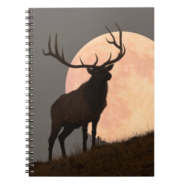 Majestic Bull Elk and Full Moon Rise Notebook (Front)
