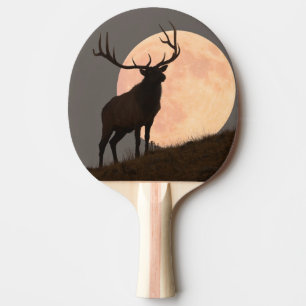 Majestic Bull Elk and Full Moon Rise Ping Pong Paddle