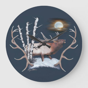Majestic Bull Elk Painting Large Clock