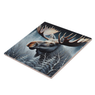 Majestic Bull Moose Misty Mountain Wildlife Ceramic Tile