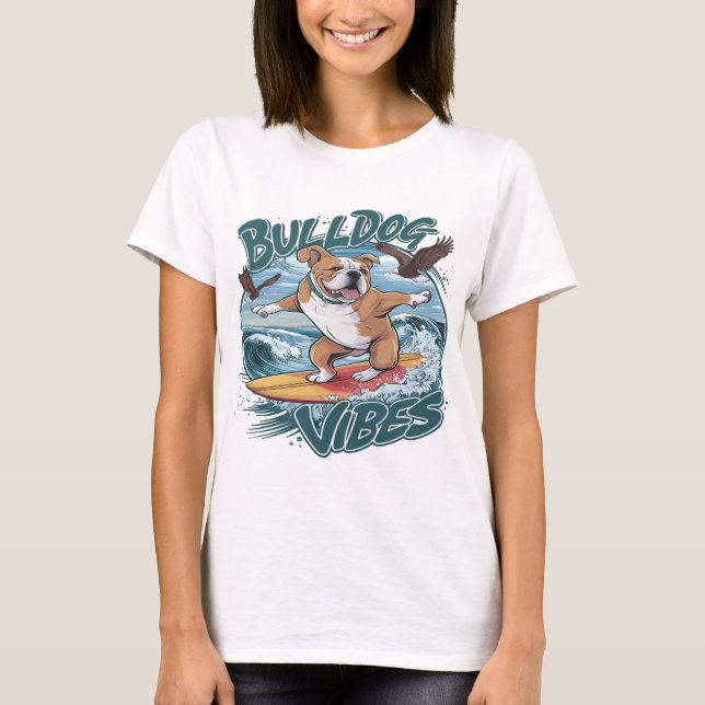 Majestic Bulldog Surfer Surfing T-Shirt (Front)