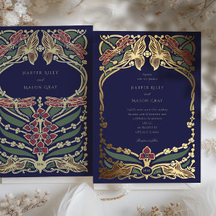 Majestic Burgundy Navy Blue Art Nouveau Wedding