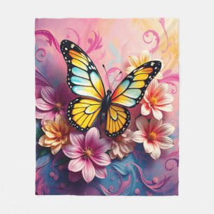 Majestic Butterfly with Floral Swirls Fleece Blanket