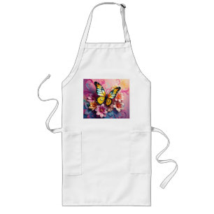Majestic Butterfly with Floral Swirls Long Apron