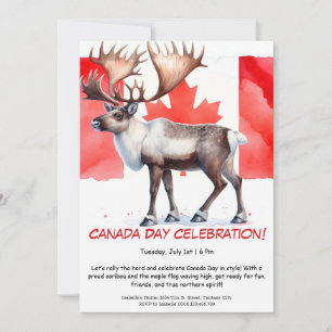 Majestic Caribou & Canadian Flag Canada Day Invitation