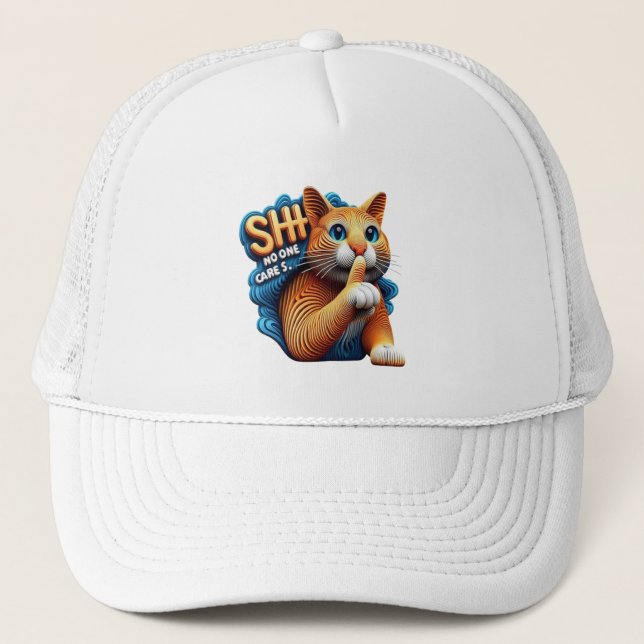 Majestic Cat Silhouette With Shhh No One Cares Trucker Hat (Front)