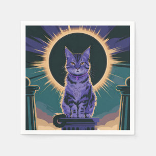 majestic cat sitting under a solar eclipse, napkin