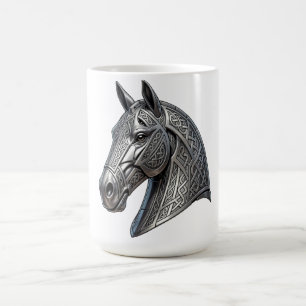 Majestic Celtic Silver Horse Head with Knot Patter Coffee Mug