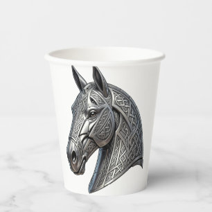 Majestic Celtic Silver Horse Head with Knot Patter Paper Cups