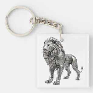 Majestic Celtic Silver Lion with Intricate Knot Pa Key Ring