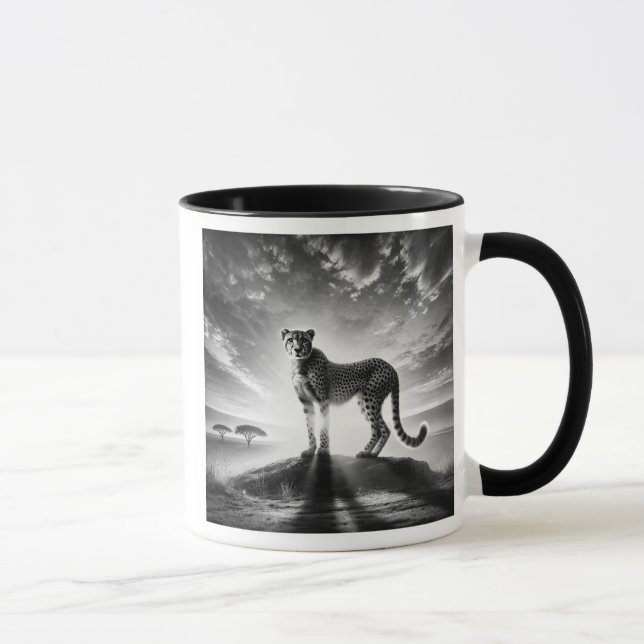 Majestic cheetah on a rock. mug (Right)