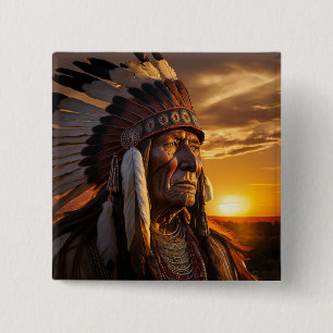  Majestic Chief Indian in the Wild West 15 Cm Square Badge