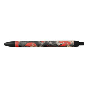 Majestic Chinese Dragon with Red Ink Splatter  Black Ink Pen