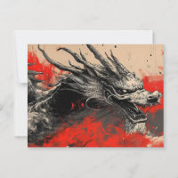 Majestic Chinese Dragon with Red Ink Splatter