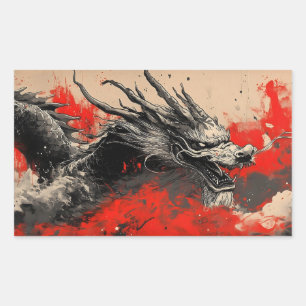 Majestic Chinese Dragon with Red Ink Splatter  Rectangular Sticker