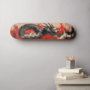 Majestic Chinese Dragon with Red Ink Splatter Skateboard