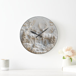 Majestic Christmas Reindeer Decor Large Clock