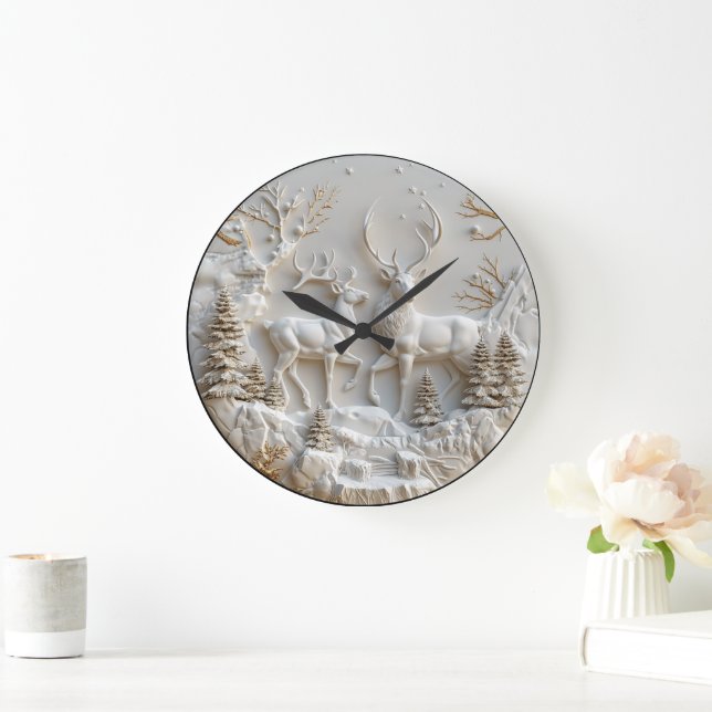 Majestic Christmas Reindeer Decor Large Clock (Home)