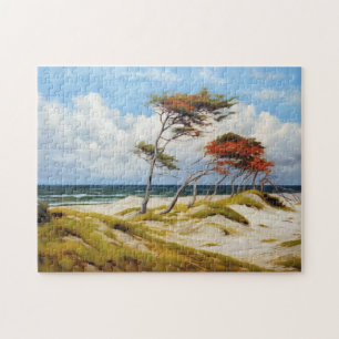 Majestic Coastal Guardians: Wind-Sculpted Beech Tr Jigsaw Puzzle