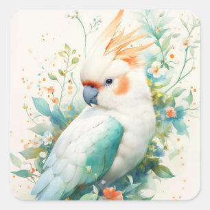 Majestic Cockatoo in a Floral Embrace Square Sticker
